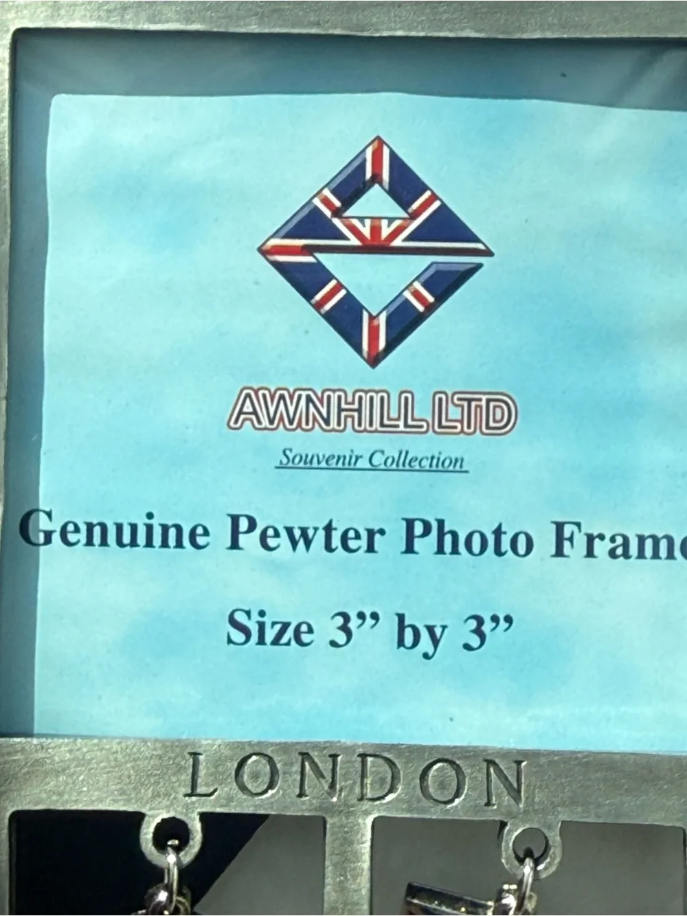 Awnhill London Pewter Photo Frame in Silver with Red & Blue Charms